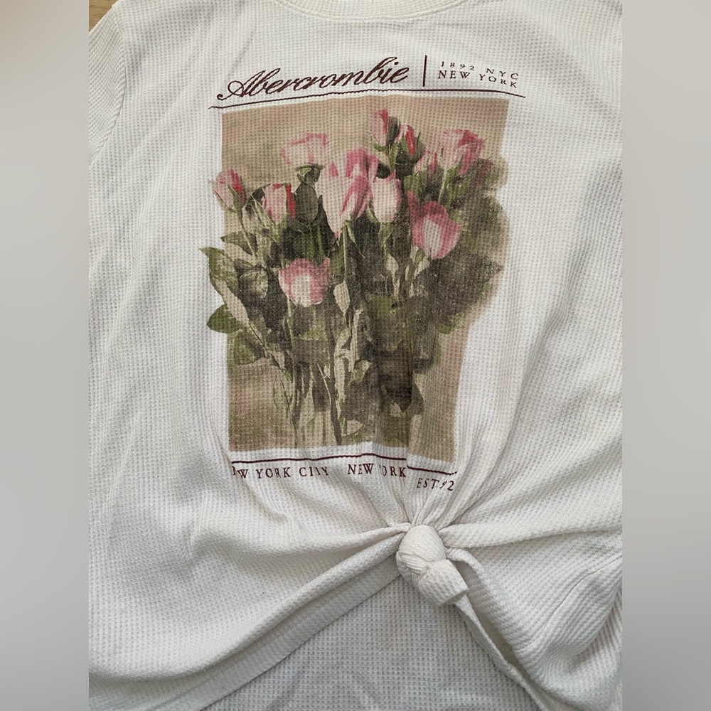 Abercrombie Kids‎ Girls’ Sz 13/14 Cream Waffle Weave Tie Front Floral Top - Picture 7 of 11